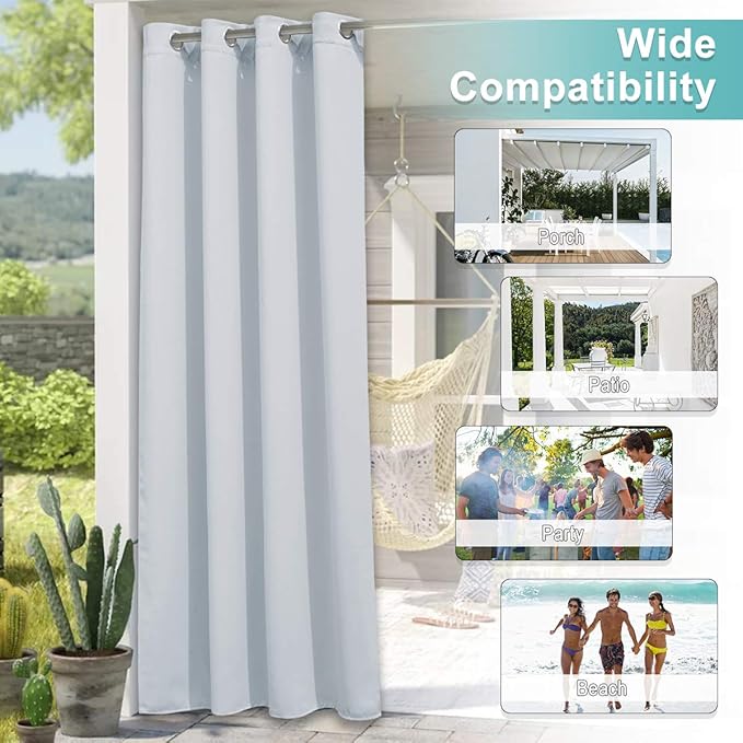 NICETOWN 2 Panels Outdoor Patio Curtains Waterproof 108 inches Long, Outdoor - Image 6