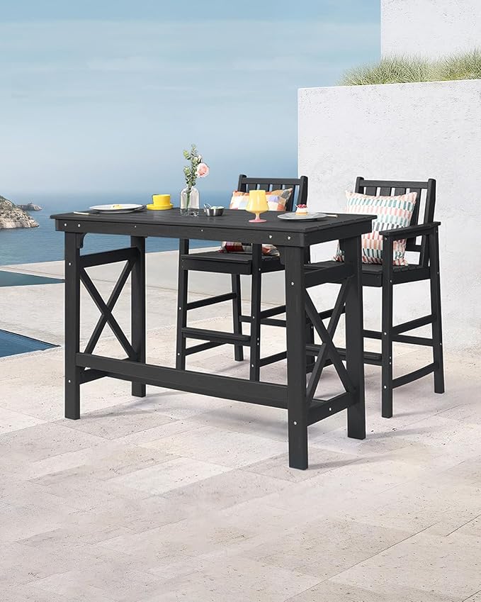 3 Pieces HDPE Outdoor Bar Table and Chairs Set, Tall Adirondack Chairs Set of 2 - Image 3