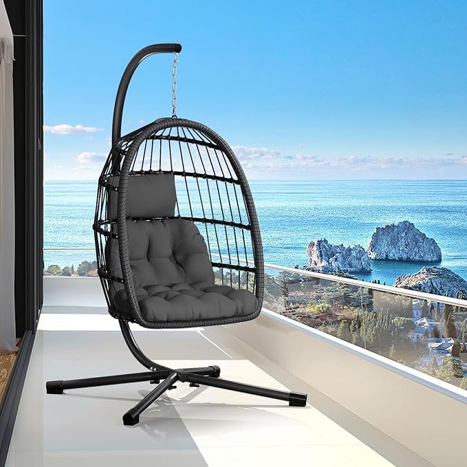 CHABATREE Egg Chair with Stand, Patio Rattan Wicker Hanging Swing Egg Chair by Unknown