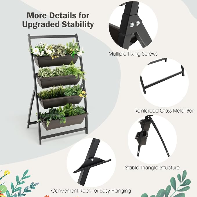 Giantex 4.1FT Vertical Raised Garden Bed, 4-Tier Elevated Planter Box w/4 - Image 6