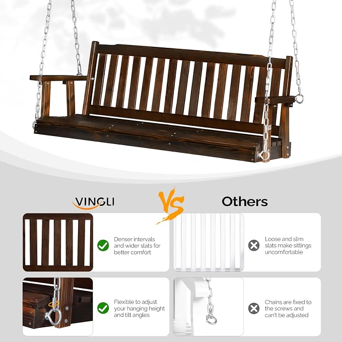 VINGLI Heavy Duty 880 LBS 5 FT Patio Wooden Porch Swing Outdoor - Image 2
