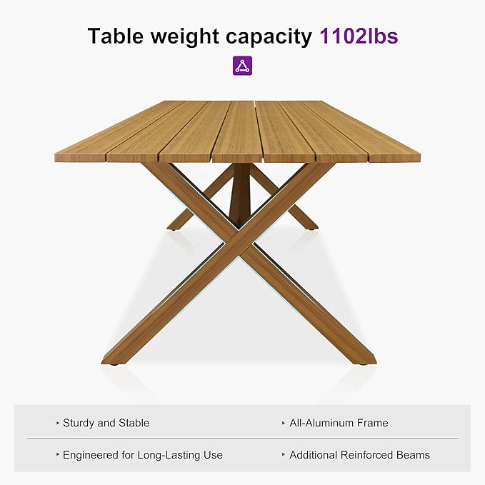PURPLE LEAF Patio Dining Set for 8 All-Weather Wicker Woodgrain Aluminum 9 - Image 7