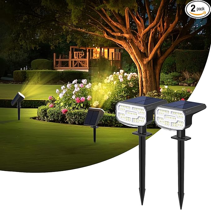Solar Lights Outdoor Waterproof IP65, Auto On/Off, 2700K 2 Lighting Modes by JEJOT