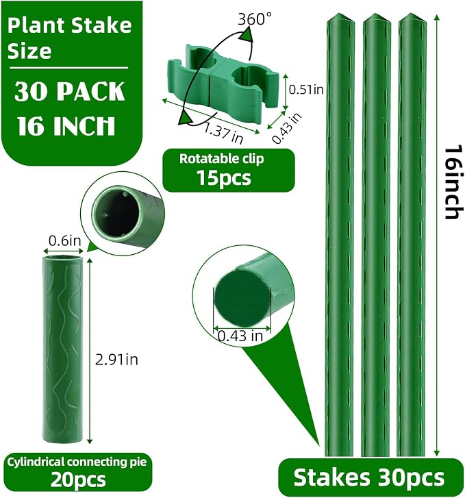 Garden Stakes 16 Inch 30 Pack, Diy 4ft 5ft 6ft 7ft 8ft Tomato Stakes Plastic - Image 6