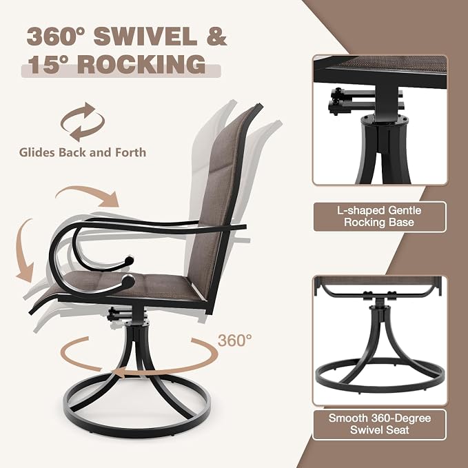 MELLCOM 5-Piece Outdoor Dining Set, 4 Swivel Rocker Chairs - Image 5