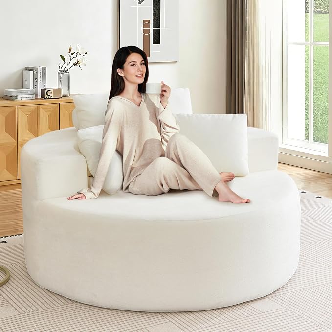 Antetek Oversized Round Chaise Longue Chair Indoor, Modern 55-inch Upholstered by Antetek