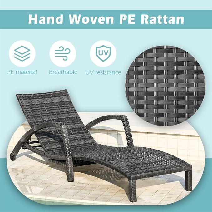 Chaise Lounge Chairs Outdoor Set of 6, Comfy Outside Wicker Patio Pool Lounge - Image 3