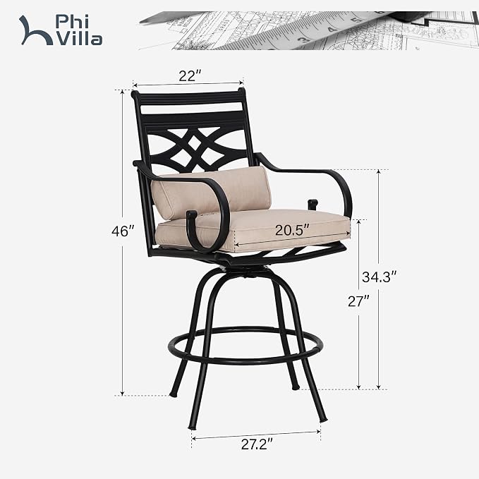 PHI VILLA 5 Pieces Patio Bar Set, Outdoor Bar Table and Chairs Set, Strong and - Image 7