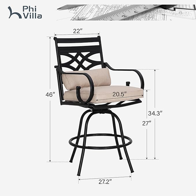PHI VILLA Outdoor Swivel Bar Stools Set of 2，Patio Counter Height Bar Chairs - Image 2