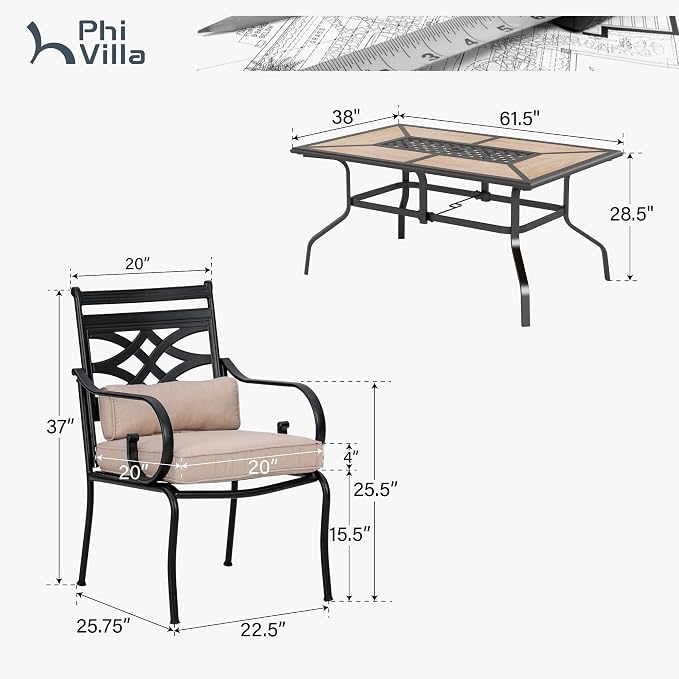 PHI VILLA Patio Dining Set for 6, Metal Patio Furniture - Image 9
