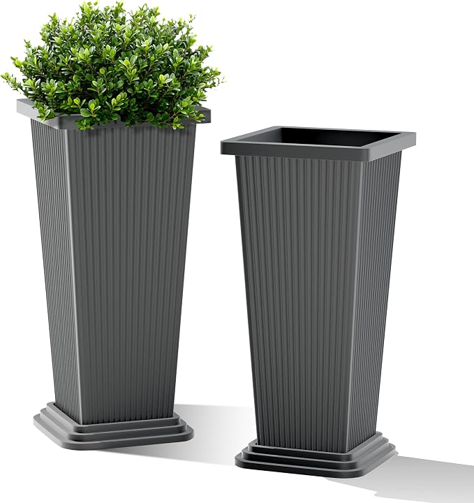 FENCY Set of 2 Tall Planters for Outdoor Plants, 24 Inch Large Tapered Pots by FENCY