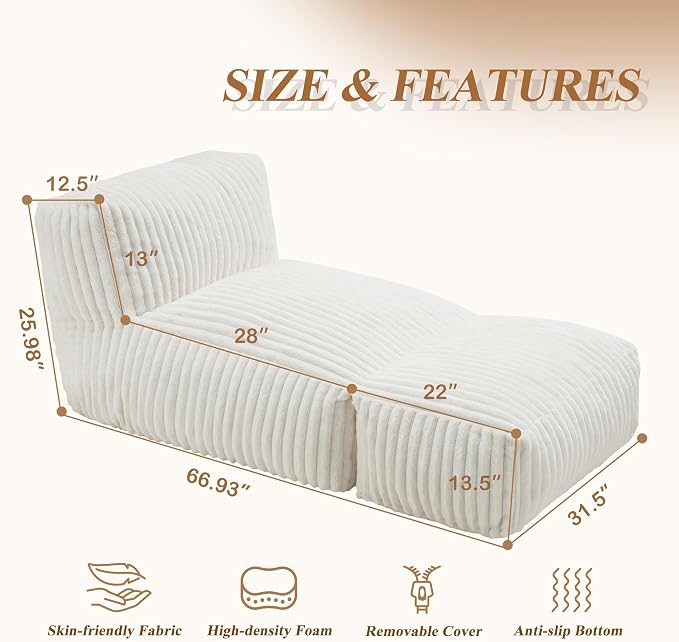 Hobestluk Big Bean Bag Lounger Chairs Large Beanbag Chair - Image 2