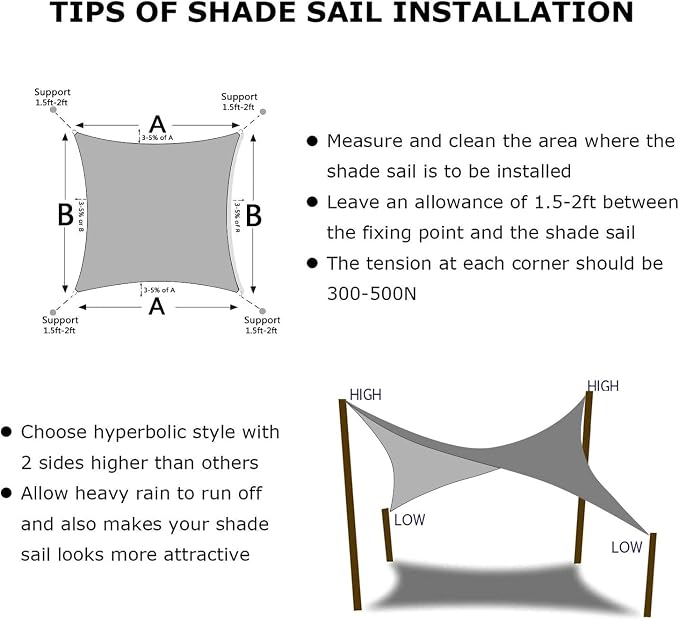 KANAGAWA Sun Shade Sail 10'x10' Gray Square UV Block Canopy Awning Shelter - Image 6
