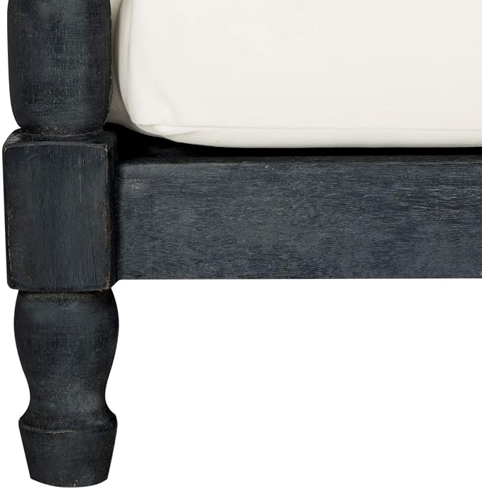 SAFAVIEH Outdoor Collection Pomona Dark Slate Grey Solid Wood/Beige Cushion - Image 5