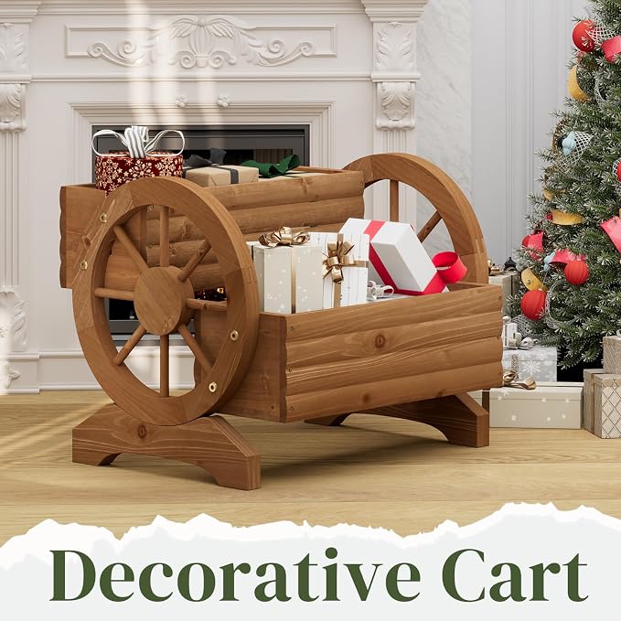 Wooden Wagon Planter Flower Cart - Image 7