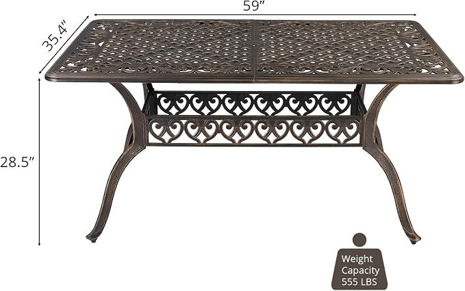 VINGLI 6-Person Outdoor Dining Table, Cast Aluminum Patio Dining Table - Image 3