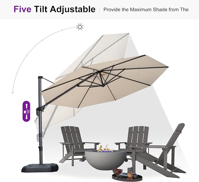 PURPLE LEAF 11 Feet Patio Umbrella Outdoor Cantilever Round Umbrella Aluminum - Image 8