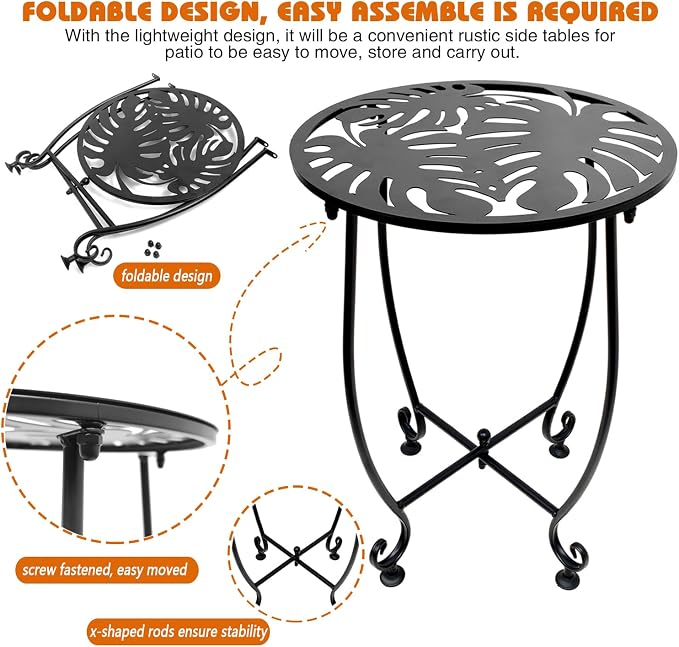 Outdoor Side Table for Small Spaces, 2 Pack 14 Inch Round Metal End Table for - Image 5