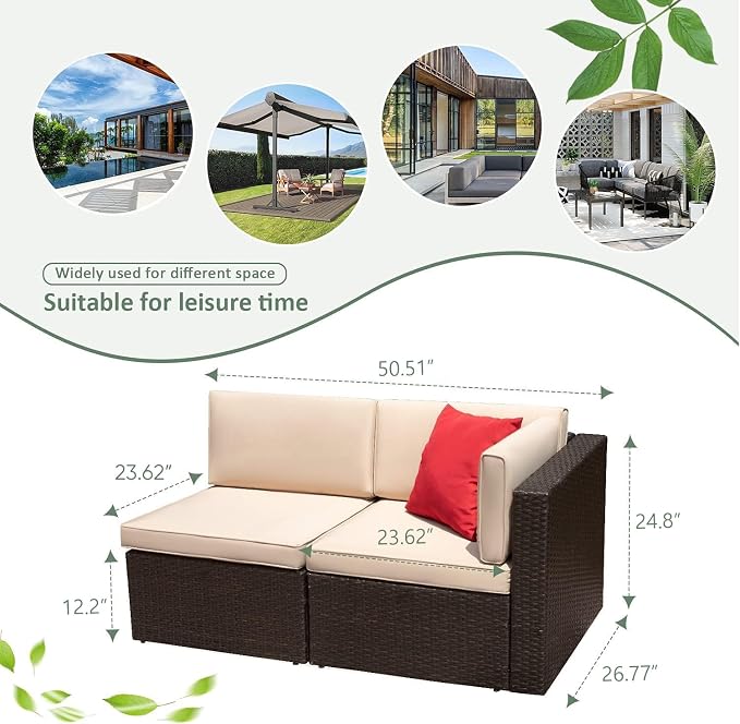 Devoko Patio Furniture Sofa Sets Outdoor All-Weather Sectional Corner Sofa and - Image 7