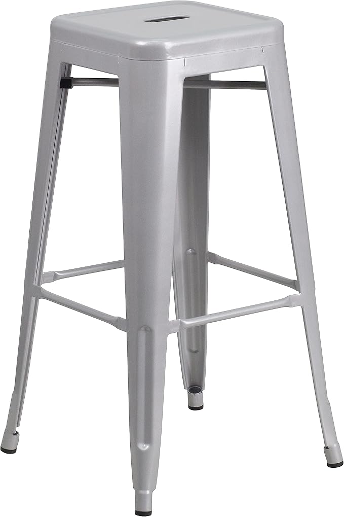 Flash Furniture Lily 4 Pack Commercial Grade 30" High Backless Silver Metal - Image 7