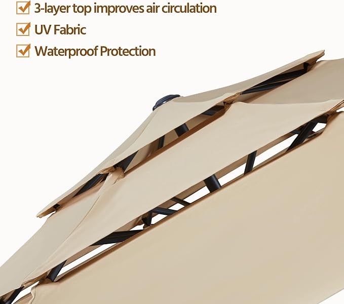 Yaheetech 3-Tier Patio Umbrella 10ft Vented Outdoor Canopy Sun Shade Large - Image 3