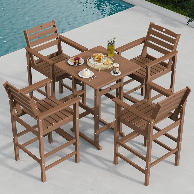 Patio Bar Table, Adirondack Chairs and Table 4 Pieces Set, Bar Height Chairs - Image 3