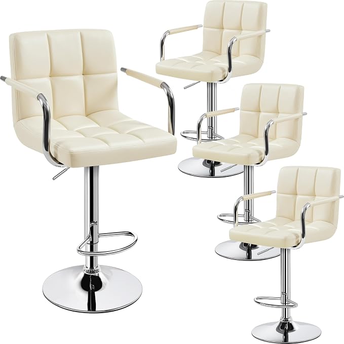 Yaheetech Bart Stools Set of 4, PU Leather Adjustable Barstools by Yaheetech