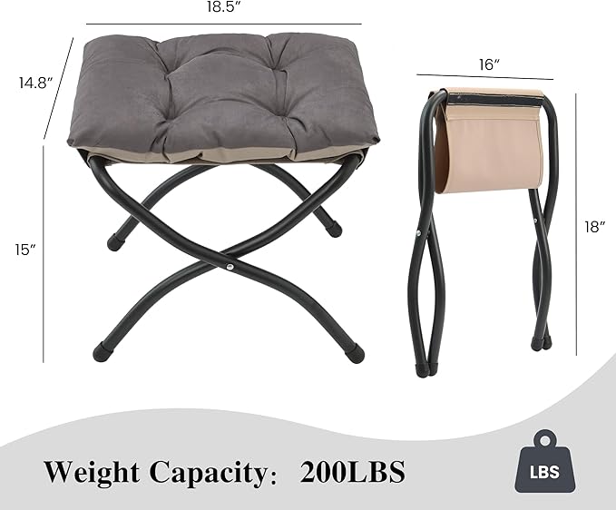 15" Folding Ottoman, Foldable Footrest Stool, Portable Small Foot Stool - Image 3
