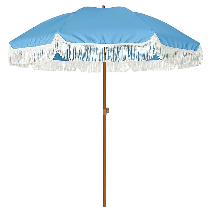 AMMSUN 7ft Patio Umbrella with Fringe Outdoor Tassel Umbrella UPF50+ Premium by AMMSUN