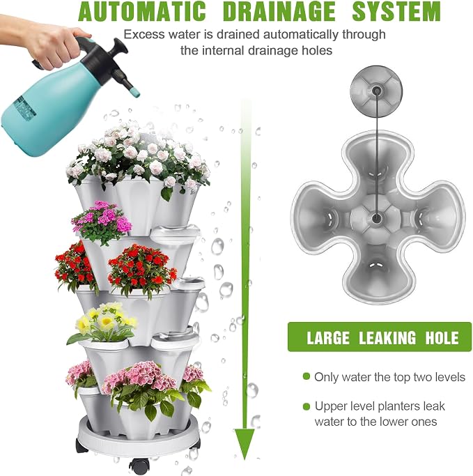 Vertical Strawberry Planter 5 Tier Stackable Tower Herb Planters-Stacking - Image 5