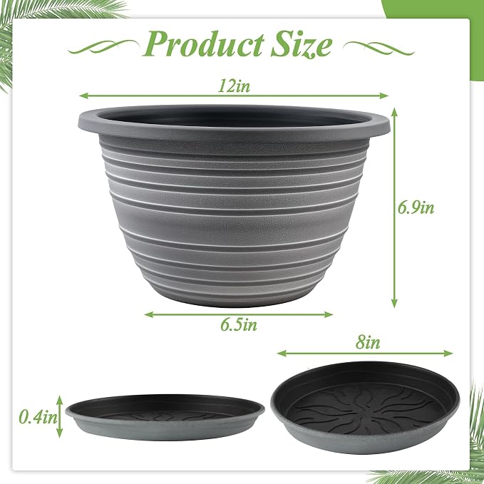 Large-Planter-Indoor-Outdoor Plant Pots, 12 inch 3 Pack Plastic Flower Pots - Image 2