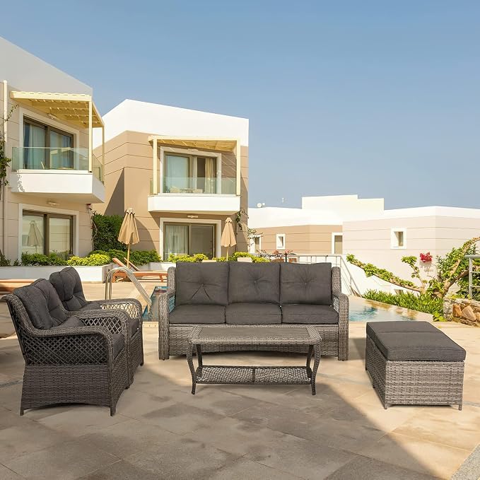 HOMREST 6 Piece Patio Furniture Set, Wicker Outdoor Conversation Sofa Set w/ 2 - Image 7