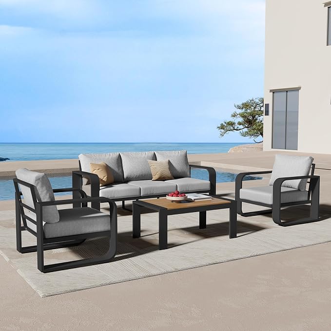Aluminum Outdoor Patio Furniture Set, 4 Piece Oversized Patio Conversation Sets by Oasbira