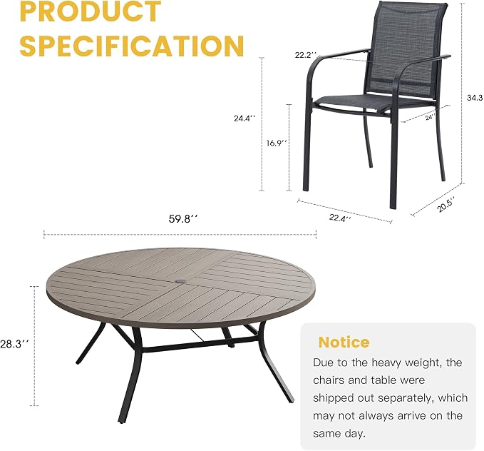 VICLLAX Patio Table and Chair Set of 10, All Weather Metal Round Outdoor Dining - Image 7