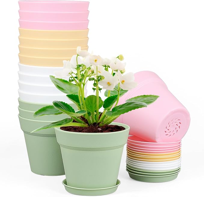4 inch Small Plastic Nursery Pots, 16 Pack Plant Pots by Meowell