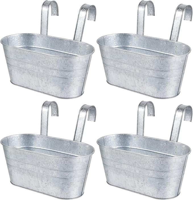 OBTANIM 4 Pack Metal Hanging Flower Pots Iron Railing Planter Outdoor Fence by OBTANIM