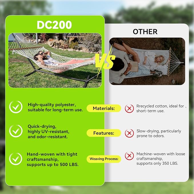 Double Hammock for 2 Person, Handwoven Rope Hammock - Image 3