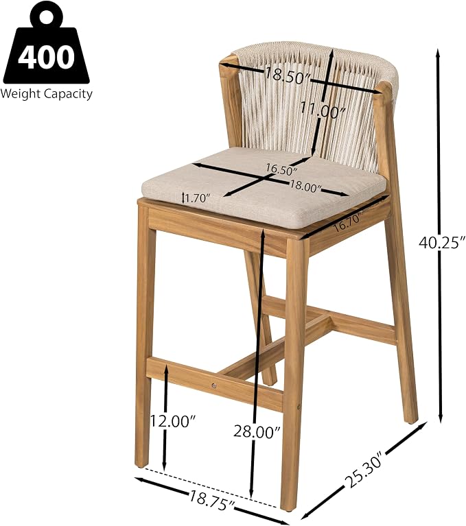 Christopher Knight Home Cuz Patio Barstool Set of 2, Outdoor Counter Height - Image 2