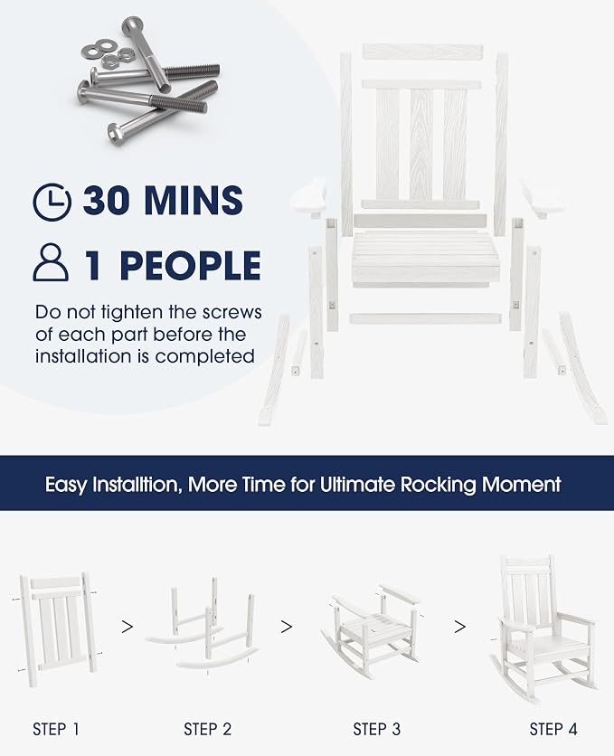 KINGYES Oversized Outdoor Rocking Chair Set of 6, All-Weather Patio Rocking - Image 5