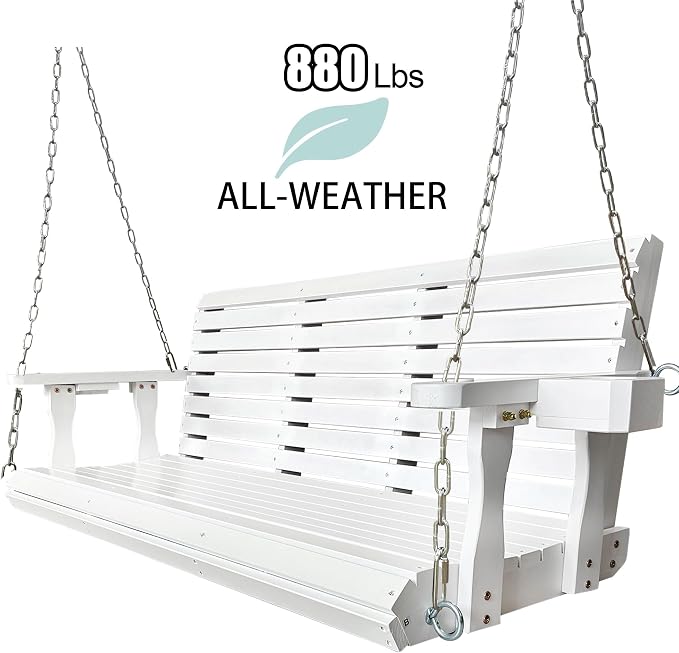 Wooden Porch Swing 3-Seater, High Backrest and Deep Seat, Bench Swing - Image 3