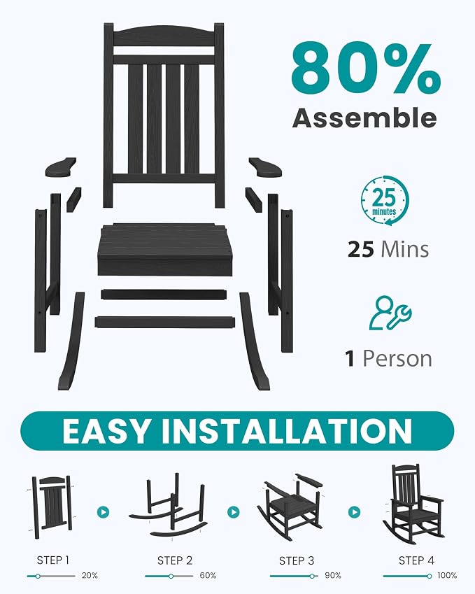 SERWALL Oversized Outdoor Rocking Chair, All-Weather Patio Rocking Chair - Image 8
