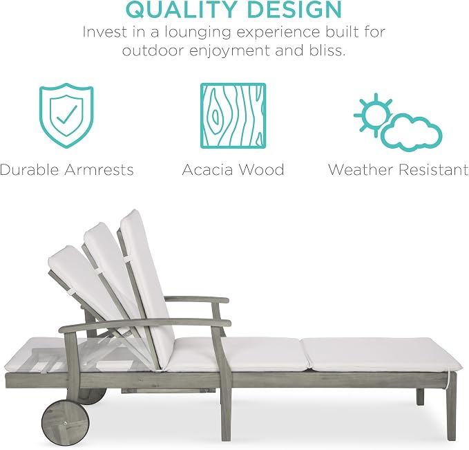 Best Choice Products 79x26in Acacia Wood Chaise Lounge Chair Recliner, Outdoor - Image 4
