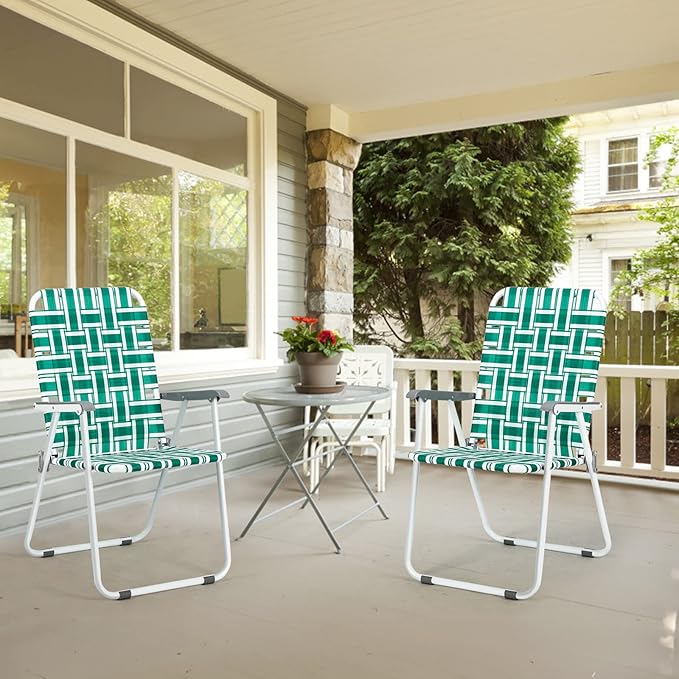 VINGLI Patio Lawn Webbed Folding Chairs Set of 2, Outdoor Beach Chair Portable - Image 6