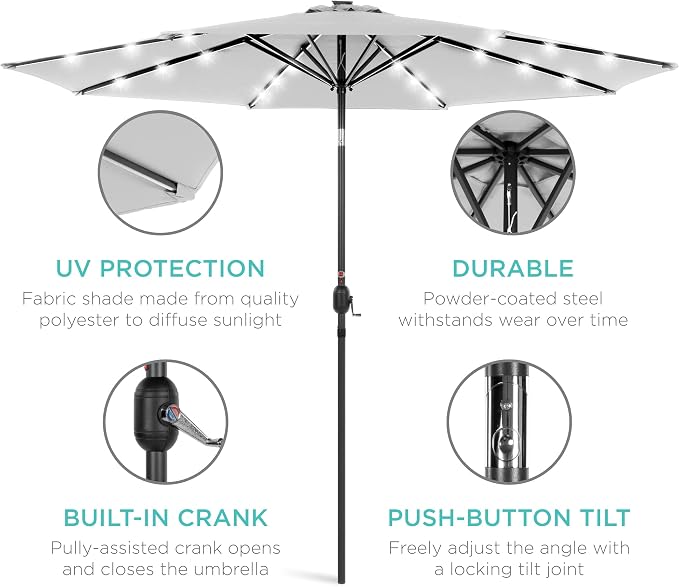 Best Choice Products 10ft Solar Polyester LED Lighted Patio Umbrella w/Tilt - Image 5