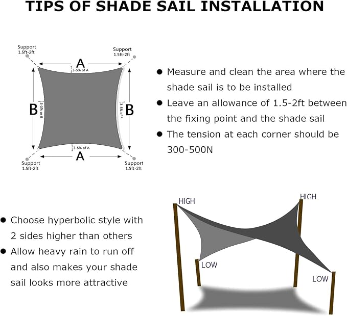 KANAGAWA Sun Shade Sail 16'x16' Dark Gray Rectangle UV Block Canopy Cover - Image 5