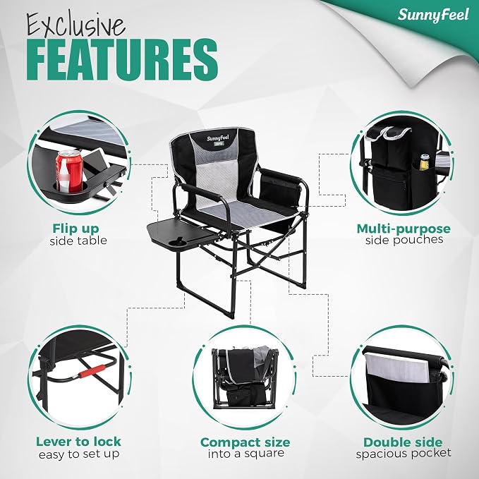 SUNNYFEEL Camping Directors Chair, Heavy Duty, Oversized Portable Folding Chair - Image 7