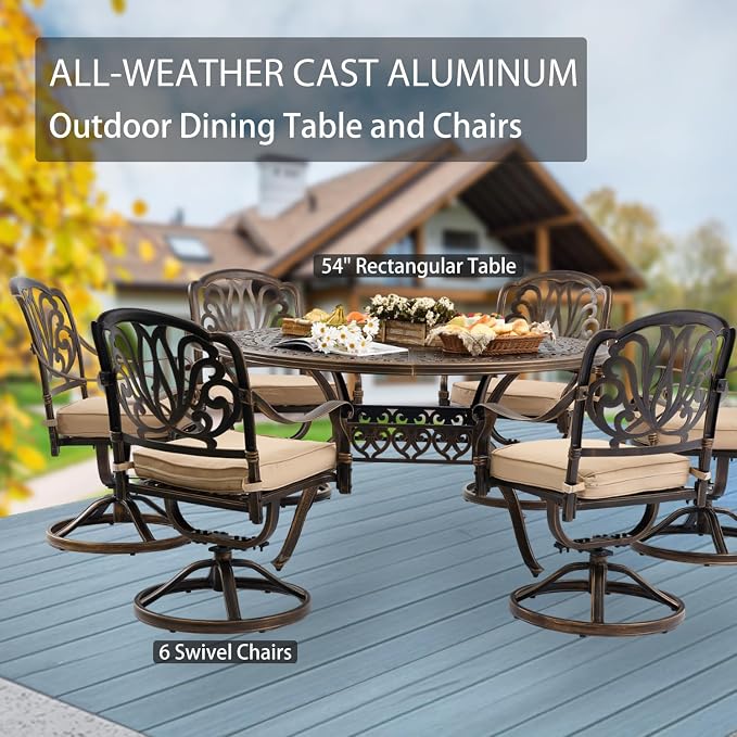 7-Piece Cast Aluminum Patio Furniture, Patio Dining Set - Image 3