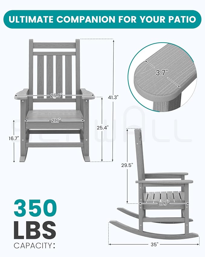 SERWALL Oversized Outdoor Rocking Chair Set of 2, HDPE Rocker - Image 3
