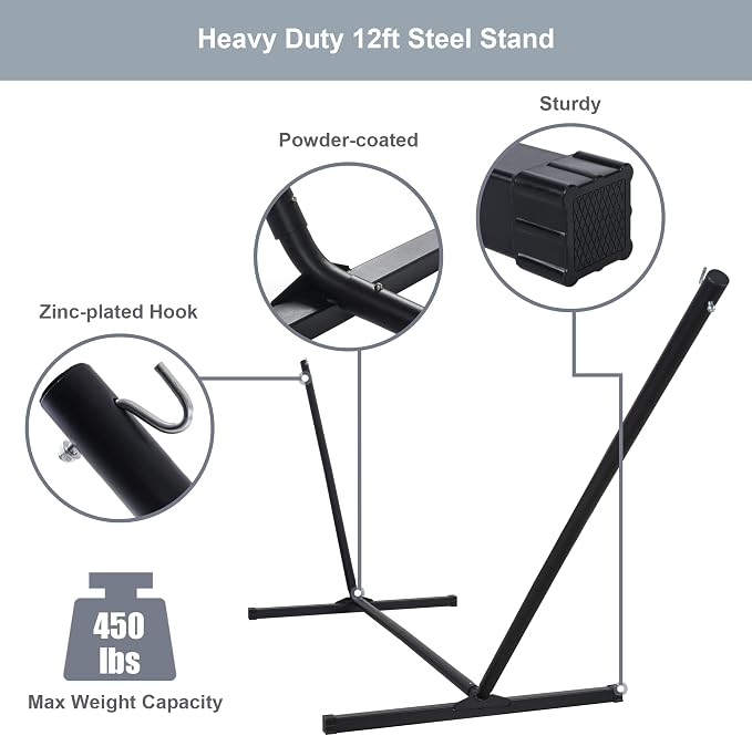 Outdoor Hammock with Stand Included, Two Person Hammock with Curved Spreader Bar - Image 7