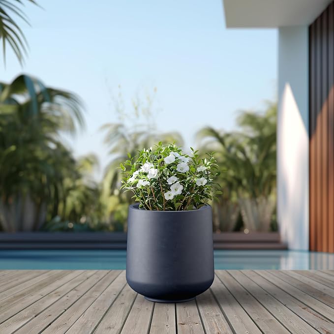 Kante 15.3" Dia Round Concrete Planter, Outdoor Indoor Large Plant Pots - Image 5